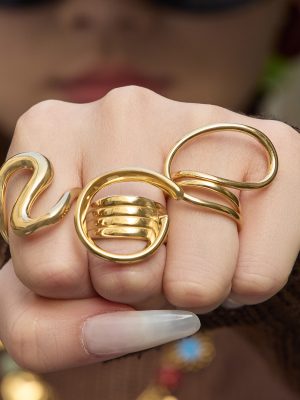 Stainless Steel Geometric Cord for Braiding Ring Design Gold-Plated Open Ring Light Luxury Twin Commuter Jewelry