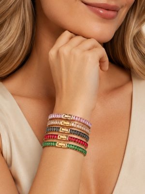 Inlaid Zircon 8 Color Stainless Steel Plated 18K Real Gold Non-Fading Bracelet Necklace Ornament