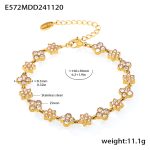 color: E572-Gold Four-petal Flower Zircon Bracelet