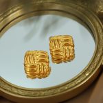 French Advanced Personalized Twist Ear Clip Stainless Steel Square Texture Stud Earrings Graceful Earrings