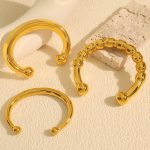 Stainless Steel 18K Gold-Plated Glossy C- Shaped Open-Ended Bracelet Advanced Vintage Bracelet