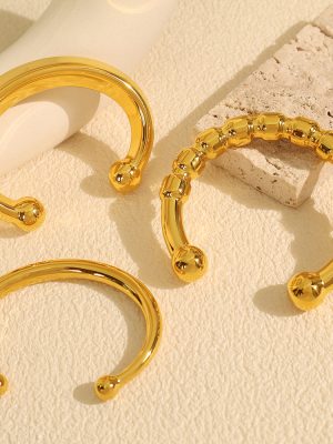 Stainless Steel 18K Gold-Plated Glossy C- Shaped Open-Ended Bracelet Advanced Vintage Bracelet