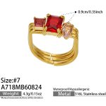 color: A718-Three Layer Red Zircon Gold Ring -Size 7