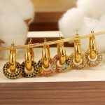 18K Gold Inlaid Zirconium Double Ring Earrings Women's Light Luxury Geometric Earrings All-Match Earrings Ornament