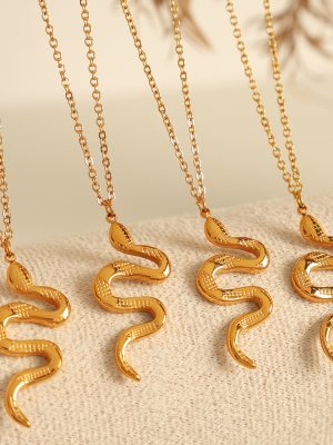 Snake Pendant Necklace Stainless Steel Gold Plated 18K Plating Non-Fading Ornament