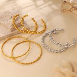 Simple Daily round Beads Twist Design Bracelet Stainless Steel 18K Gold Plating Cuff Bracelet Women