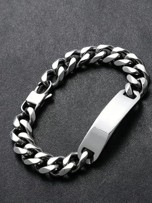 Hip Hop Cuban Bracelet Glossy Blank Curved Brand Men's Bracelet Stainless Steel Supply Ornament
