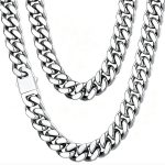 Stainless Steel Miami Cuban Link Chain Men's Necklace Non-Fading Spring Fastener Hip Hop Ear Accessories