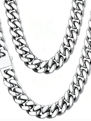 Stainless Steel Miami Cuban Link Chain Men's Necklace Non-Fading Spring Fastener Hip Hop Ear Accessories