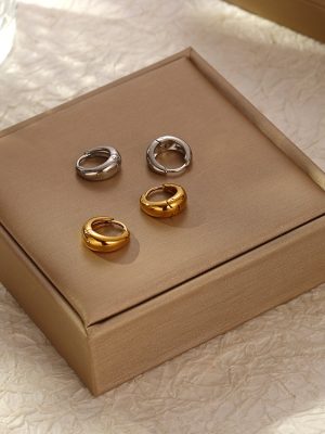 18K Stainless Steel Plated round Arc Surface Ear Clip Simple Wild Earrings