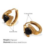color: EH1070BKG Black Heart Zircon Gold Small Hoop Earrings