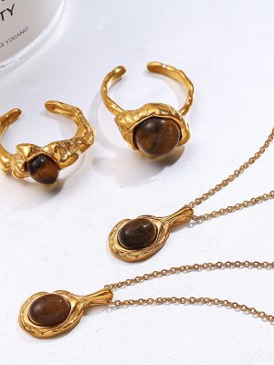 Advanced Tigereye Ring French Commuter's All-Matching Design Natural Stone Necklace