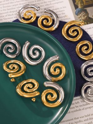 Geometric Spiral Design Earrings Creative Personality Stainless Steel Gold-Plated Casual Earrings