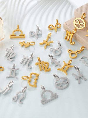 Simple Line Twelve Constellation Symbol Hollow Pendant Stainless Steel 18K Gold Plating DIY All-Match Accessories