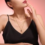 French Double Layer Twin Blade Chain Square Pendant Stainless Steel Vintage Necklace for Women