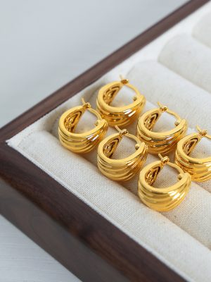 New Retro High Class Elegant U-Shaped Earrings Stainless Steel Plated 18K Gold Earrings Jewelry Women
