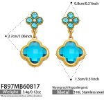 color: F897-Light Blue Glass Stone Gold Earrings
