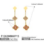 color: F1263-Four-petal Flower Pink Color Zircon Gold Earrings
