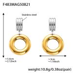 color: F483-Two-tone Gold Round Hollow Earrings