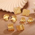 Retro Style Woven Pattern Four-Leaf Stud Earrings Three-Dimensional Texture Exquisite Quality Earrings