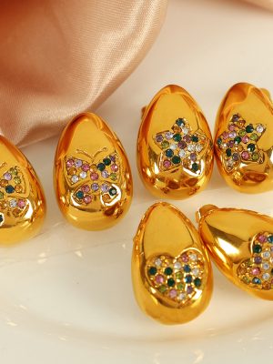Heart Water Drops Earrings Female Five-Pointed Star Butterfly Does Not Fade 18K Gold Plating Zircon-Encrusted Stud Earrings