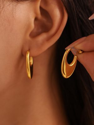 INS Stainless Steel Fine Polished U-Shaped Glossy Earrings Female PVD Electroplated Real Gold Earrings