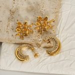 Inlaid Zircon Stainless Steel Flower C- Shaped Stud Earrings Female Plated 18K Advanced All-Match Delicate Earrings