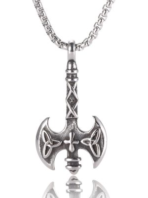 Sanskrit Army Flower Double-Sided Axe Cross Necklace Stainless Steel Vintage Pendant Ornaments