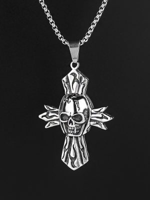 Crown Skull Mask Cross Necklace Stainless Steel Vintage Pendant Ornaments
