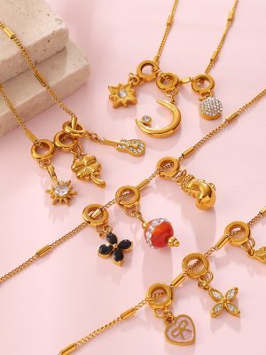 Retro Lazy Castle Bow and Arrow DIY Detachable Multi-Shape Pendant Necklace 18K Gold Plating Necklace