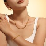 Round Beads Interval Diamond Tassel Necklace Bracelet Stainless Steel Plated 18K Real Gold New Suit
