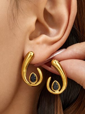 PVD Vacuum Electroplated U-Shaped Zircon Stud Earrings Light Luxury Earrings All-Match Jewelry Earrings for Women