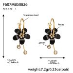 color: F607-1 Black Resin Flower Tassel Earrings