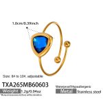 color: TXA265-Blue Color Triangle Glass Stone Open Ring -8-Size 10