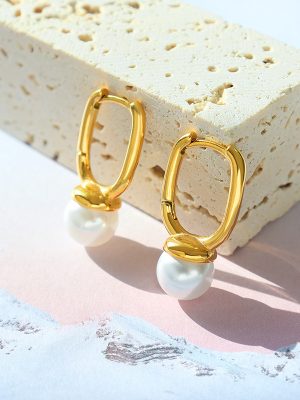 French Retro Neutral Non-Fading Personalized Pearl Earrings Stainless Steel 18K Gold Plating Ear Ring Women