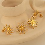 Stainless Steel Oil Gold-Plated Earrings High-Profile Design SUNFLOWER Pendant Earrings Ear Studs