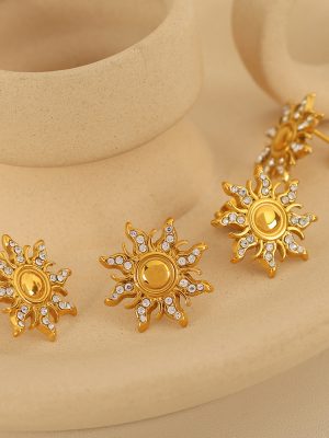 Stainless Steel Oil Gold-Plated Earrings High-Profile Design SUNFLOWER Pendant Earrings Ear Studs