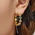 Light Luxury Stainless Steel Color Zirconium Four-Leaf Flower Eardrops Simple Personality Geometric Advanced Jewelry Earrings Ladies