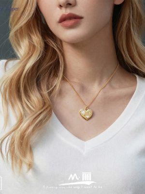 INS Peach Heart Zircon-Inlaid Pendant Clavicle Chain Choker Plated 18K Gold Light Luxury All-Matching Graceful Jewelry