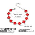 color: TXE611-Red Glass Stone Flower Steel Color Bracelet -17+5cm