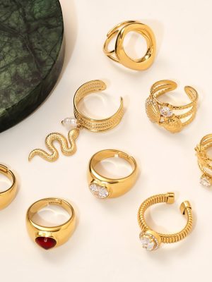 High Quality 5A Zircon Stainless Steel Multi-Layer Opening Ring Set PVD Gold Plated Ring