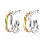 color: Two Wire Mixed Connected Oval Two-tone Gold Earrings MS-155