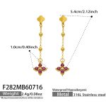 color: F282-Rose Red Red Color Zircon Gold Earrings