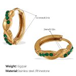 color: EH1119GNG Green Rhinestone Gold Hoop Earrings