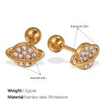 color: EH995WEG White Rhinestone Gold Stud Earrings