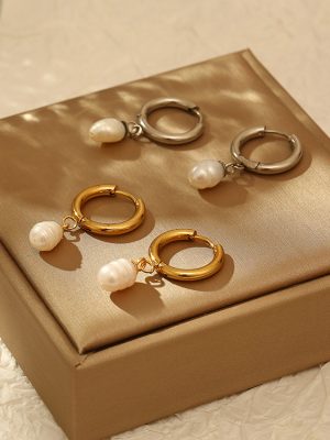 INS Advanced Freshwater Pearl Pendant Stainless Steel Earrings for Women Mild Luxury Retro All-Match 18K Earrings