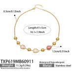color: TXP619-Pink Glass Stone Gold Necklace -41+5cm