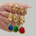 Elegant Drop-Shaped Czech Glass Stone Pendant Stainless Steel Earrings Flash High Quality Earrings 18K Gold Plating