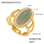 color: A950-Natural Green Aventurine Ring / size: US 7 Adjustable
