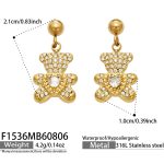 color: F1536-Bear Zircon Drop Earrings Gold Earrings